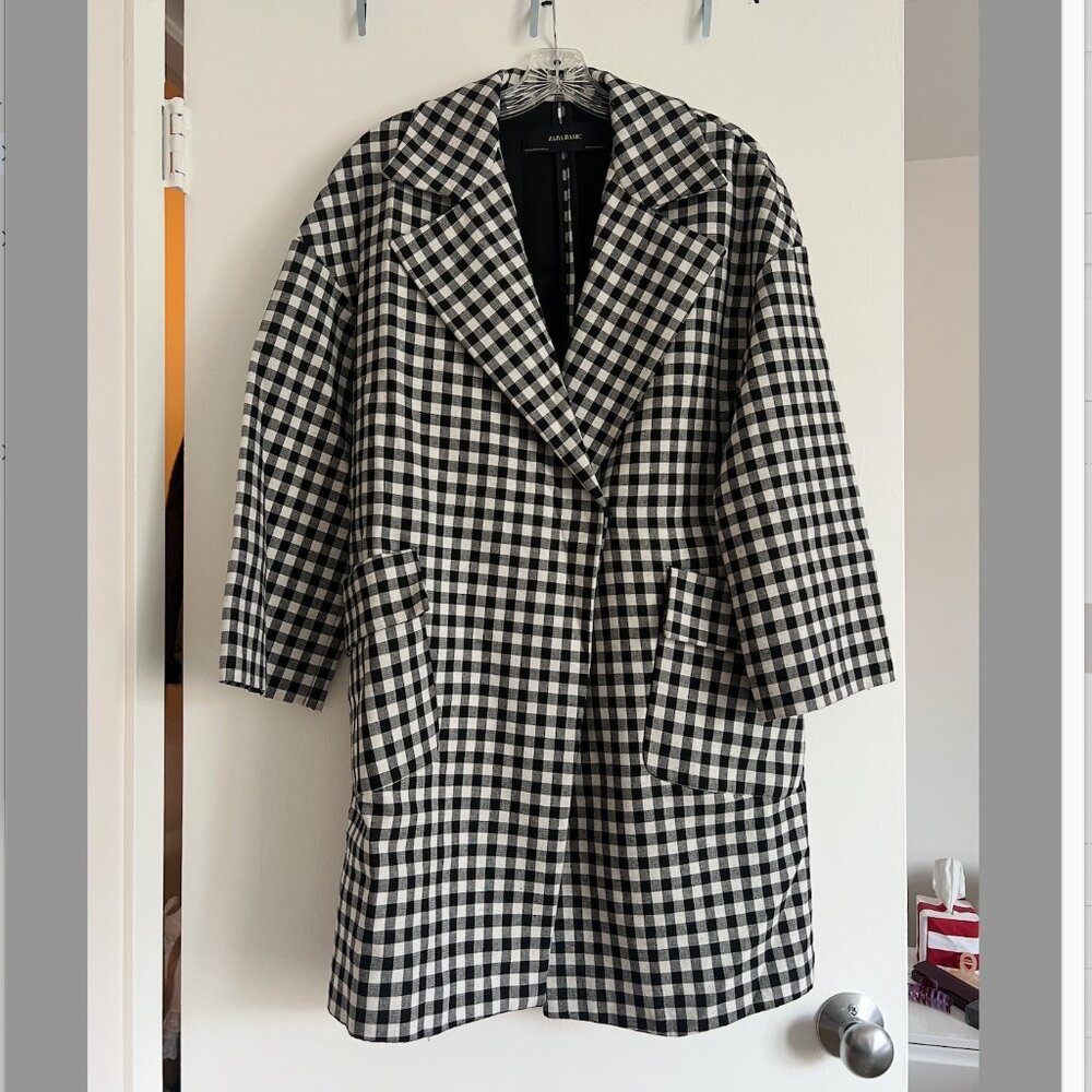 ZARA Womens Gingham Plaid Oversized Car Coat